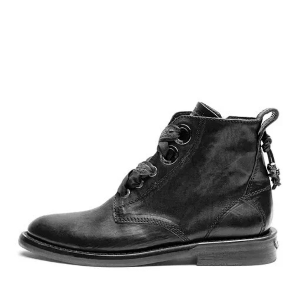 Zadig & Voltaire Laureen Roma Round Toe Leather Low-Heel Booties, Sz 36, NWOB